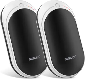 BESKAR Rechargeable Hand Warmer, 5200mAh Electric Hand Heater, Double-Sided Heating, USB Quick Charge, Portable Pocket Hand Warmer for Outdoor, Golf, Raynauds - Winter Gift