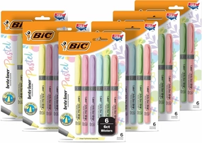 BIC Brite Liner Grip Pastel Highlighter Set (GBLD36E-AST), Chisel Tip, 36-Count Pack of Pastel Highlighters in Assorted Colors, Cute Highlighters for Bullet Journaling, Note Taking and More