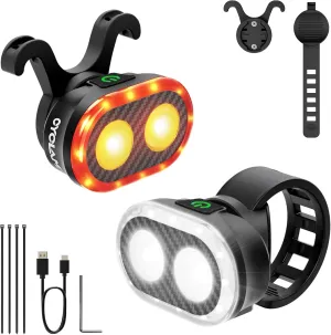 Bike Lights Front and Rear, Smart Headlight and Tail Light, 11 20 Modes Brake Sensing Bicycle Back Lights USB Rechargeable Bike Lights Set, Waterproof IP6, Cycling Safety Accessories