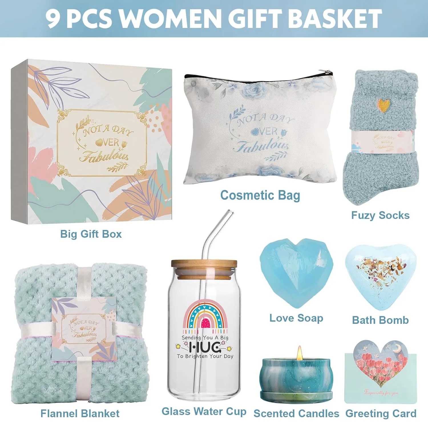 Birthday Gifts for Women, Self Care Gifts Baskets for Women, Get Well Soon Care Package, Relaxing Spa Boxes with Luxury Flannel Blankets, Valentines, Mothers Day, Gifts for Mom Friend Sister Wife