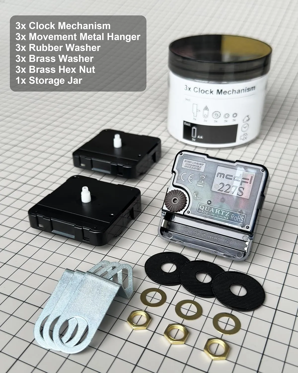 Black Clock Hands and Motor Kit, Modern Pointer 8 Sets, Non Threaded Mechanism Replacement 3 Set, Analog Battery Powered Movements Skill Combo Craft Bulk Watch Hand Press Arrow Time Zone Clocks