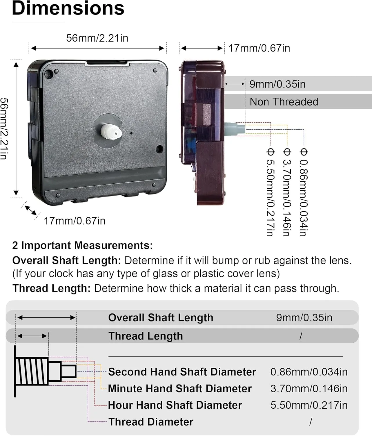Black Clock Hands and Motor Kit, Modern Pointer 8 Sets, Non Threaded Mechanism Replacement 3 Set, Analog Battery Powered Movements Skill Combo Craft Bulk Watch Hand Press Arrow Time Zone Clocks