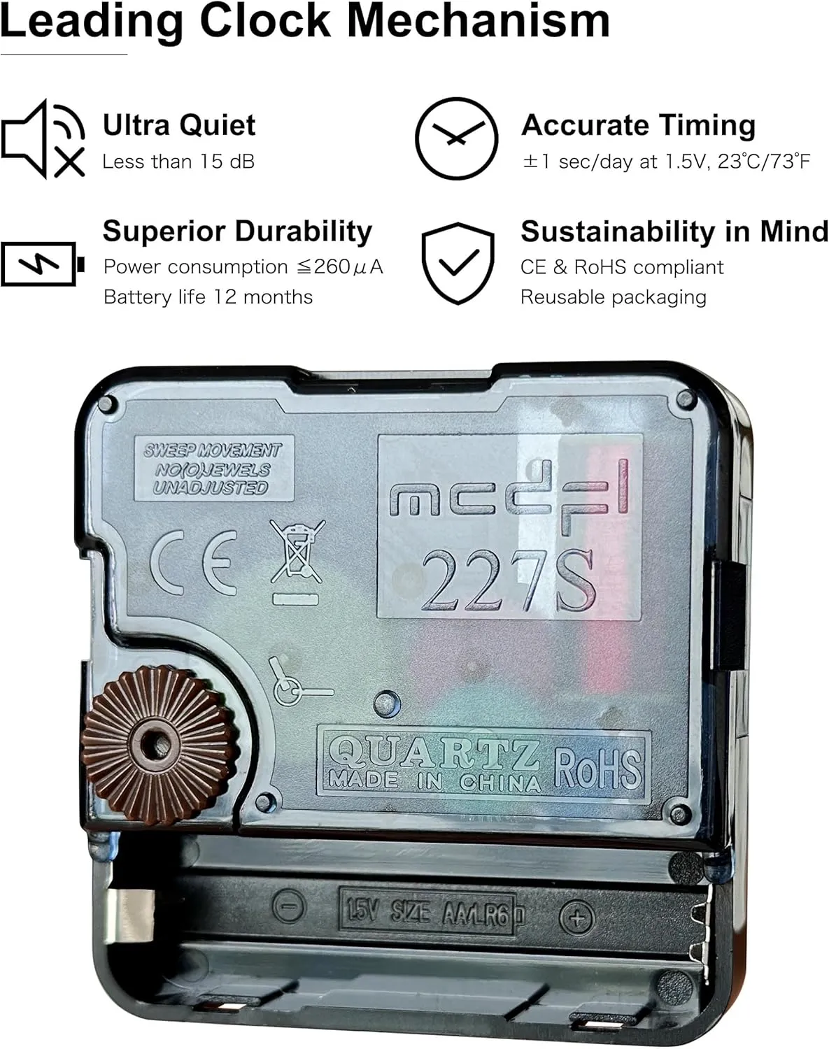 Black Clock Hands and Motor Kit, Modern Pointer 8 Sets, Non Threaded Mechanism Replacement 3 Set, Analog Battery Powered Movements Skill Combo Craft Bulk Watch Hand Press Arrow Time Zone Clocks