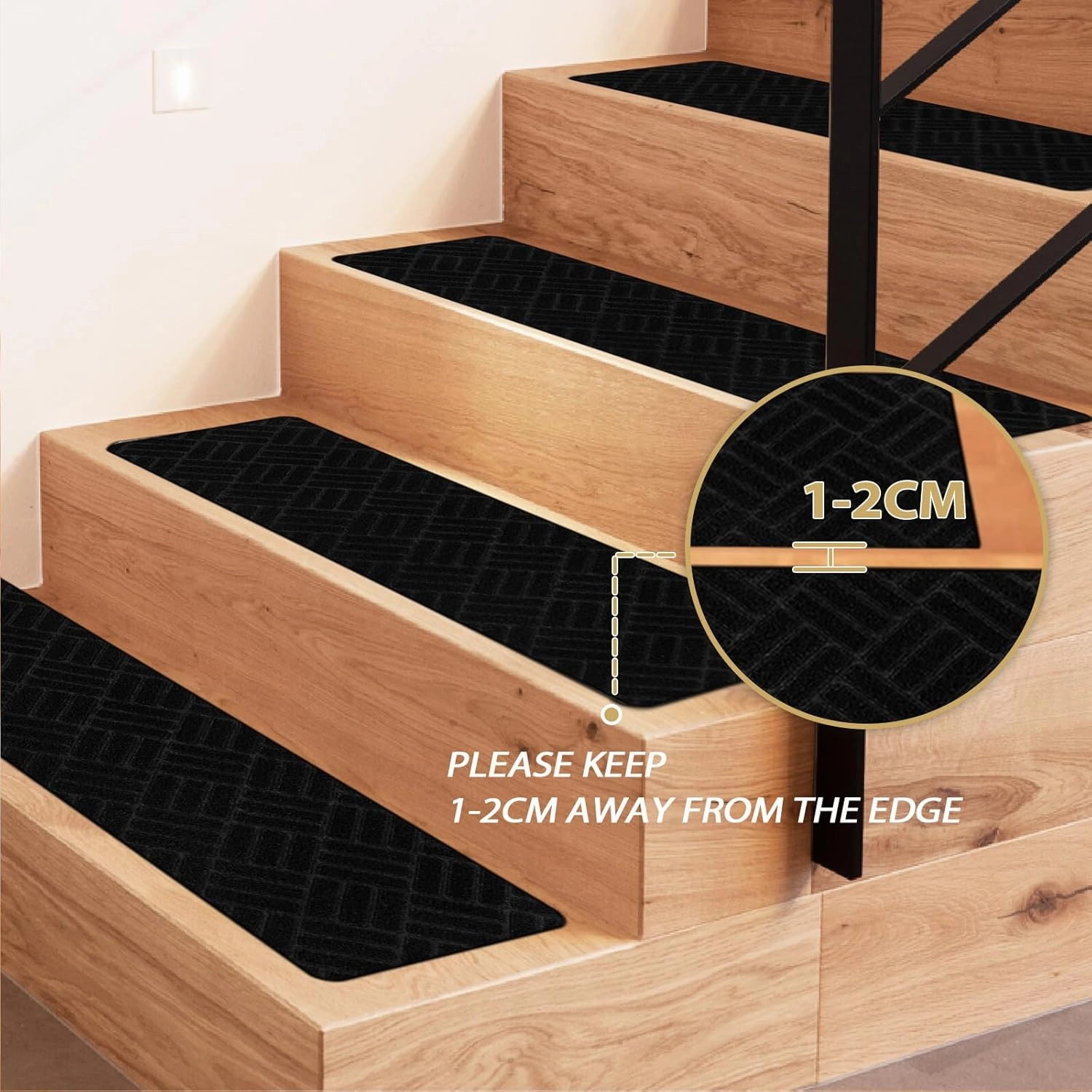 Black Stair Treads for Wooden Steps, 7 Pack Stair Treads Non Slip Indoor, 7.9" X 30" Stair Carpet Runner with Reusable Adhesive for Kids Elders Pets