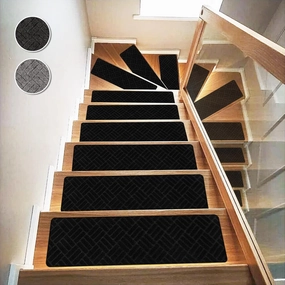 Black Stair Treads for Wooden Steps, 7 Pack Stair Treads Non Slip Indoor, 7.9" X 30" Stair Carpet Runner with Reusable Adhesive for Kids Elders Pets