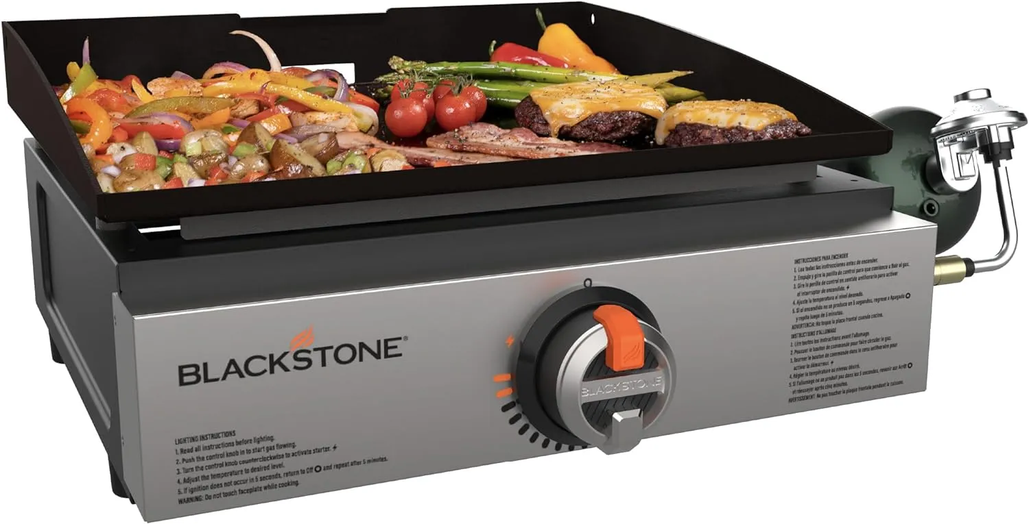 Blackstone 1971 Original 17” Tabletop Griddle with Stainless Steel Front Plate, Powder Coated Steel, Black