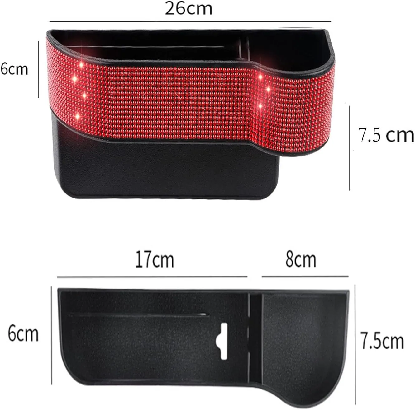 Bling Bling Car Seat Gap Filler, Car Seat Console Pockets Organizer Caddy Catcher, Crystal Auto Console Side Pouchs for Cellphone Wallet Coin Key Credit Card (Driver side & Passenger side-Red)