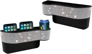 Bling Bling Car Seat Gap Filler, Car Seat Console Pockets Organizer Caddy Catcher, Crystal Auto Console Side Pouchs for Cellphone Wallet Coin Key Credit Card (Driver Side & Passenger Side)