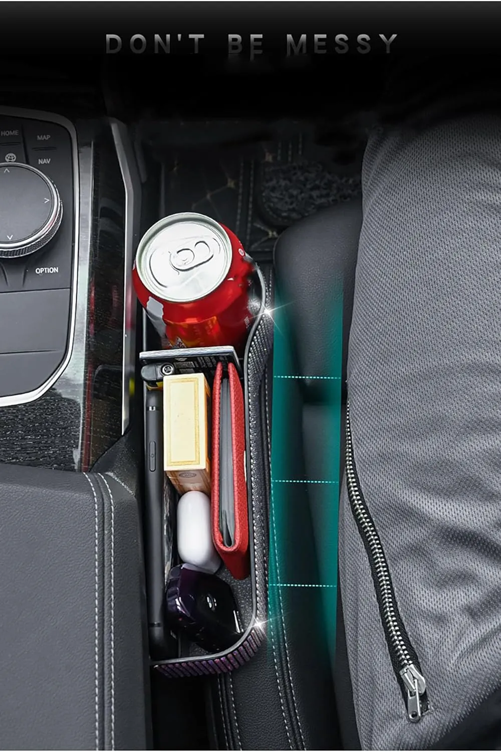 Bling Bling Car Seat Gap Filler, Car Seat Console Pockets Organizer Caddy Catcher, Crystal Auto Console Side Pouchs for Cellphone Wallet Coin Key Credit Card (Driver Side & Passenger Side)