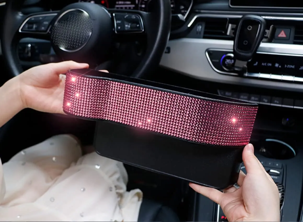 Bling Bling Car Seat Gap Filler, Car Seat Console Pockets Organizer Caddy Catcher, Crystal Auto Console Side Pouchs for Cellphone Wallet Coin Key Credit Card
