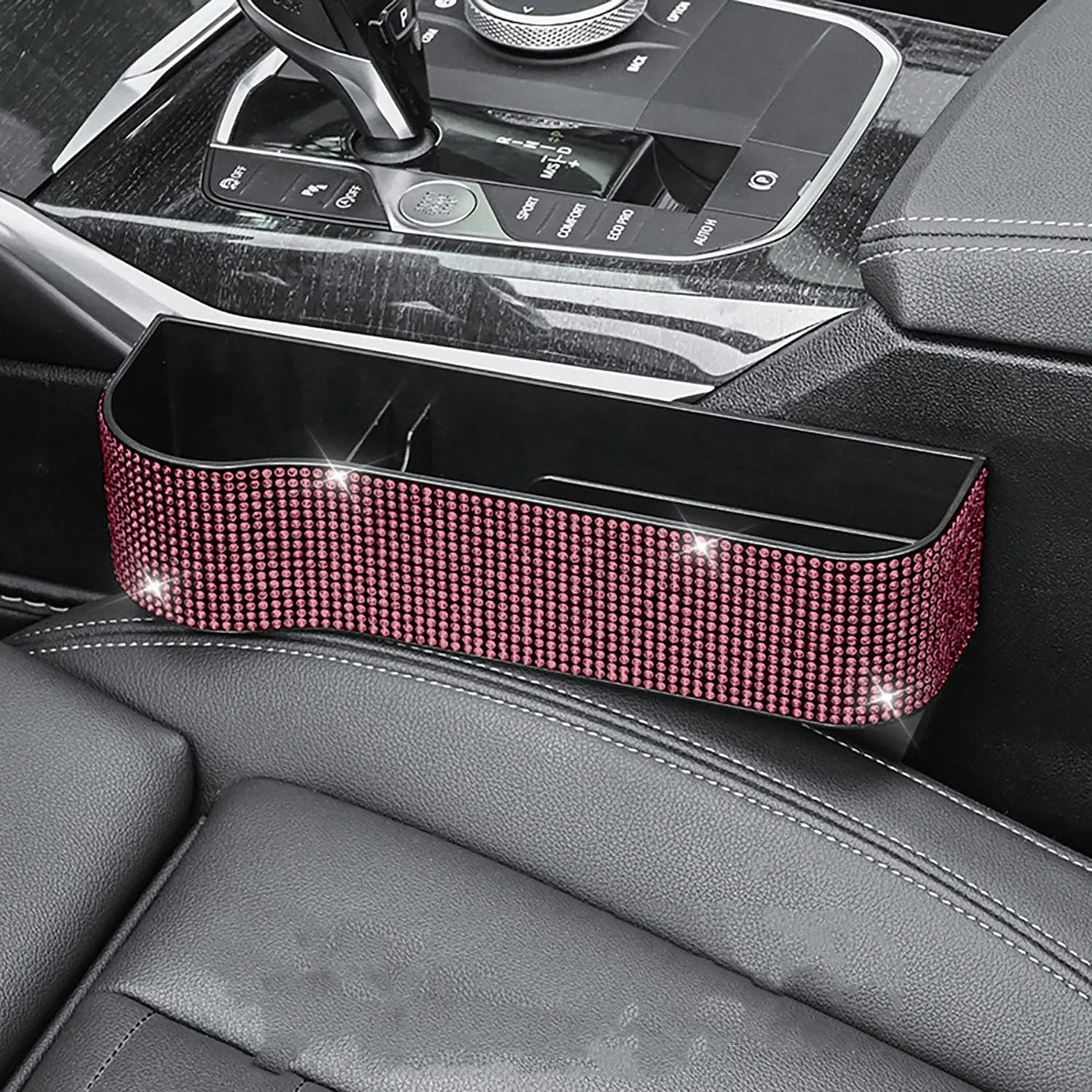 Bling Bling Car Seat Gap Filler, Car Seat Console Pockets Organizer Caddy Catcher, Crystal Auto Console Side Pouchs for Cellphone Wallet Coin Key Credit Card