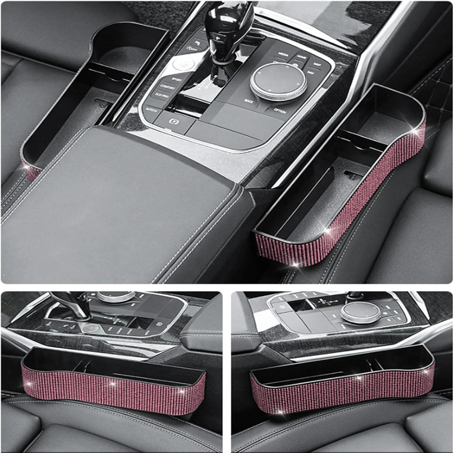 Bling Bling Car Seat Gap Filler, Car Seat Console Pockets Organizer Caddy Catcher, Crystal Auto Console Side Pouchs for Cellphone Wallet Coin Key Credit Card