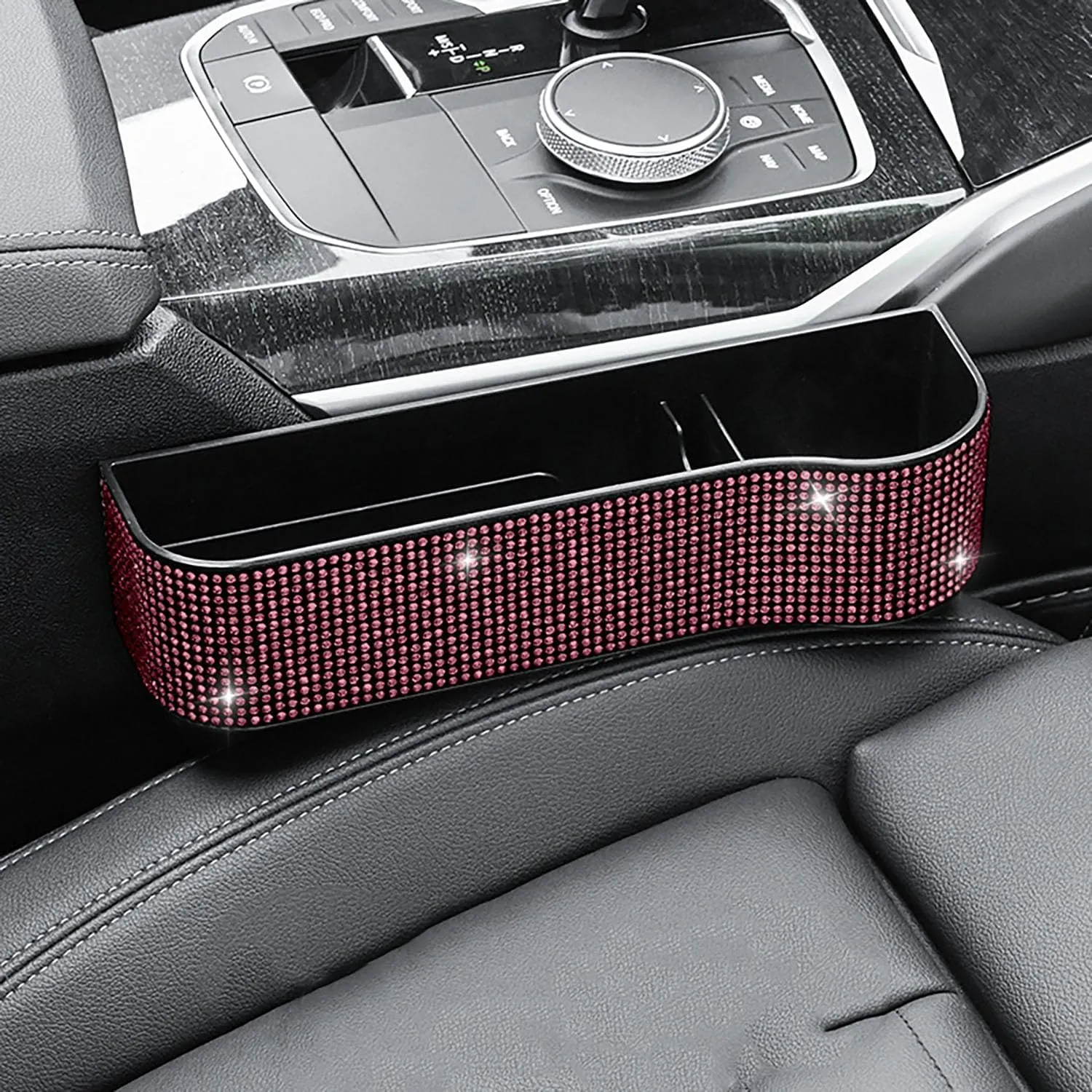 Bling Bling Car Seat Gap Filler, Car Seat Console Pockets Organizer Caddy Catcher, Crystal Auto Console Side Pouchs for Cellphone Wallet Coin Key Credit Card