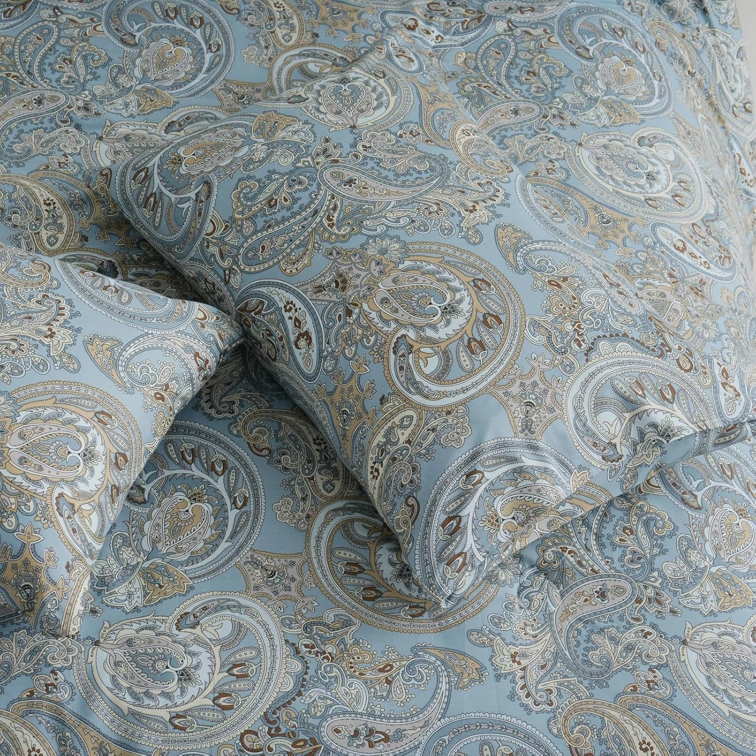Blue Paisley Comforter Set King, 100% Cotton Boho Paisley Pattern Comforter Set 3 Pcs Soft Cotton Lightweight Comforter All Season Down Alternative Bedding Sets