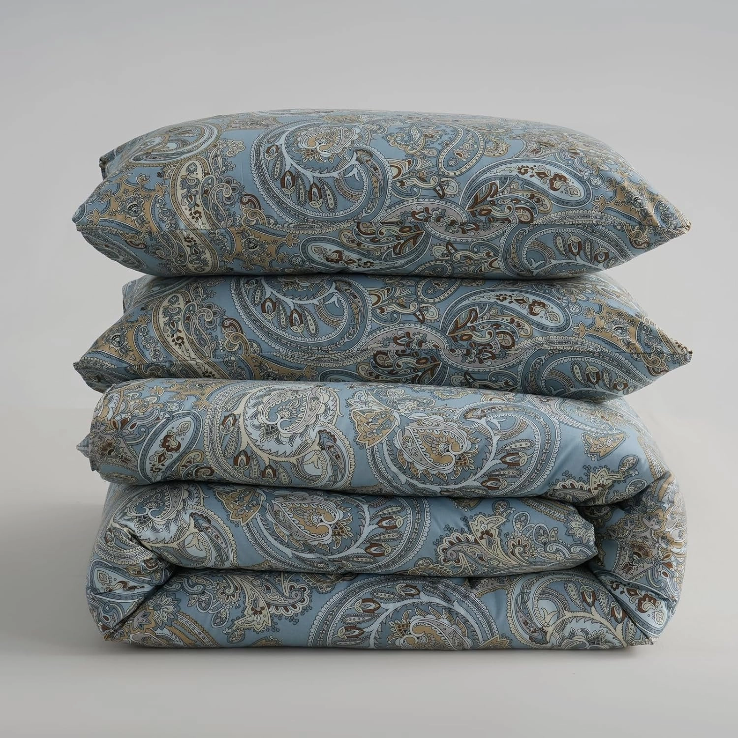 Blue Paisley Comforter Set King, 100% Cotton Boho Paisley Pattern Comforter Set 3 Pcs Soft Cotton Lightweight Comforter All Season Down Alternative Bedding Sets