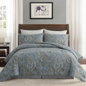 Blue Paisley Comforter Set King, 100% Cotton Boho Paisley Pattern Comforter Set 3 Pcs Soft Cotton Lightweight Comforter All Season Down Alternative Bedding Sets