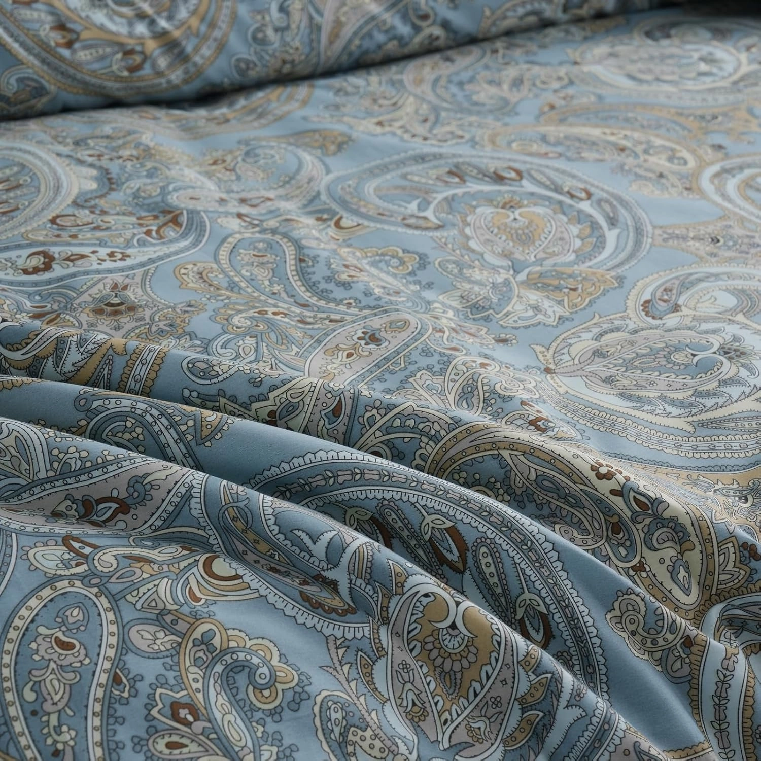 Blue Paisley Comforter Set King, 100% Cotton Boho Paisley Pattern Comforter Set 3 Pcs Soft Cotton Lightweight Comforter All Season Down Alternative Bedding Sets
