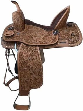 BNB International Handmade Premium Leather Comfort Western Barrel Racing Horse Saddles for Horses Trail Equestrian Tooled Carved Horse Saddle for Riding Size: 10-18 inch MOL06