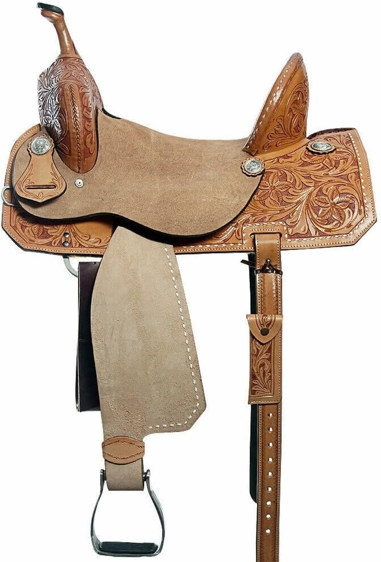 BNB International Western Barrel Racing Horse Saddles Trail Equestrian Pony & Adult Classic Quality Premium Leather for Horse Riding Size:10-18 inches Seat Available BRL232