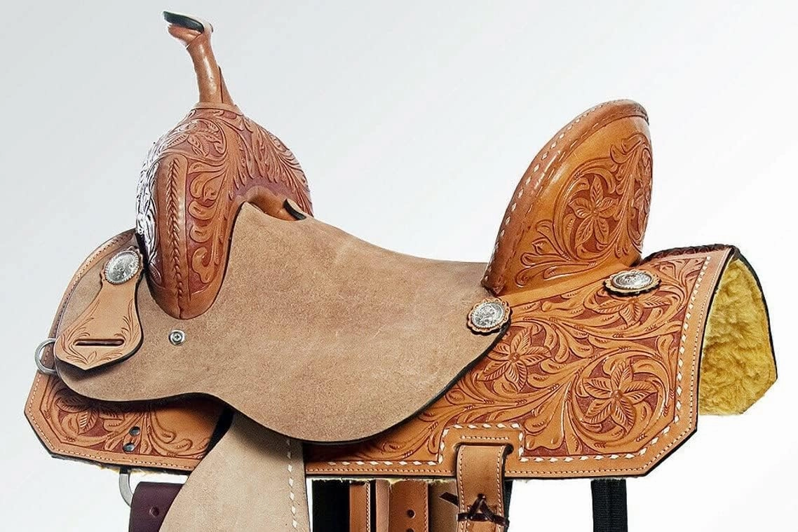 BNB International Western Barrel Racing Horse Saddles Trail Equestrian Pony & Adult Classic Quality Premium Leather for Horse Riding Size:10-18 inches Seat Available BRL232