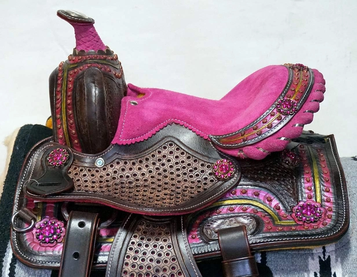 BNB International Western Barrel Racing Horse Saddles Trail Equestrian Pony & Adult Classic Quality Premium Leather for Horse Riding Size:10-18 inches Seat Available BRL268