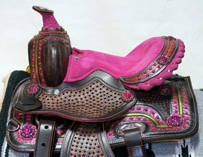 BNB International Western Barrel Racing Horse Saddles Trail Equestrian Pony & Adult Classic Quality Premium Leather for Horse Riding Size:10-18 inches Seat Available BRL268