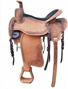 BNB International Western Barrel Racing Horse Saddles Trail Equestrian Pony & Adult Classic Quality Premium Leather for Horse Riding Size:10-18 inches Seat Available BRL278