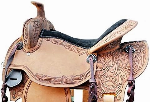BNB International Western Barrel Racing Horse Saddles Trail Equestrian Pony & Adult Classic Quality Premium Leather for Horse Riding Size:10-18 inches Seat Available BRL278