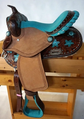 BNB International Western Barrel Racing Horse Saddles Trail Equestrian Pony & Adult Classic Quality Premium Leather for Horse Riding Size:10-18 inches Seat Available BRL288
