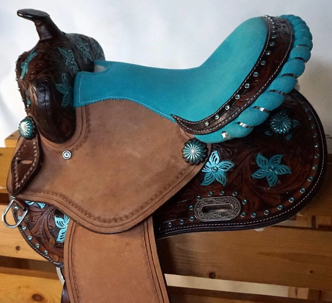 BNB International Western Barrel Racing Horse Saddles Trail Equestrian Pony & Adult Classic Quality Premium Leather for Horse Riding Size:10-18 inches Seat Available BRL288