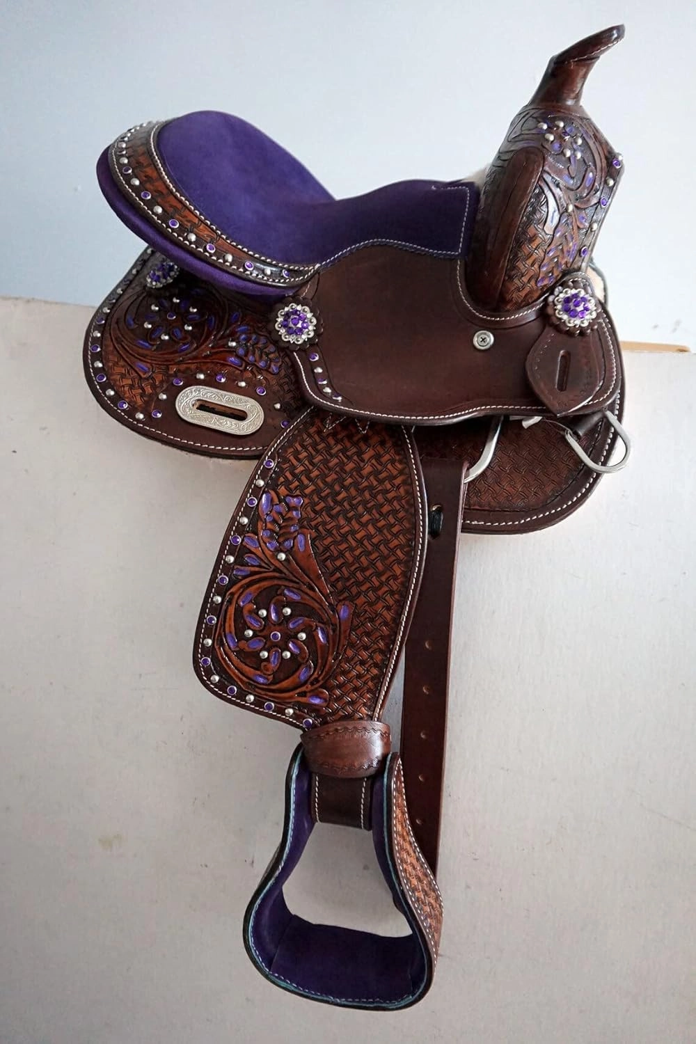 BNB International Western Barrel Racing Horse Saddles Trail Equestrian Pony & Adult Classic Quality Premium Leather for Horse Riding Size:10-18 inches Seat Available BRL293
