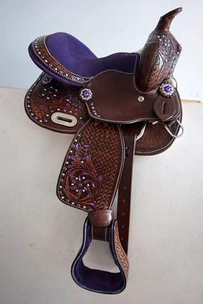 BNB International Western Barrel Racing Horse Saddles Trail Equestrian Pony & Adult Classic Quality Premium Leather for Horse Riding Size:10-18 inches Seat Available BRL293