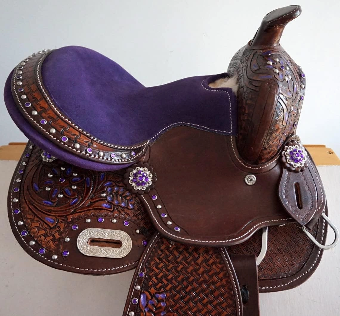 BNB International Western Barrel Racing Horse Saddles Trail Equestrian Pony & Adult Classic Quality Premium Leather for Horse Riding Size:10-18 inches Seat Available BRL293