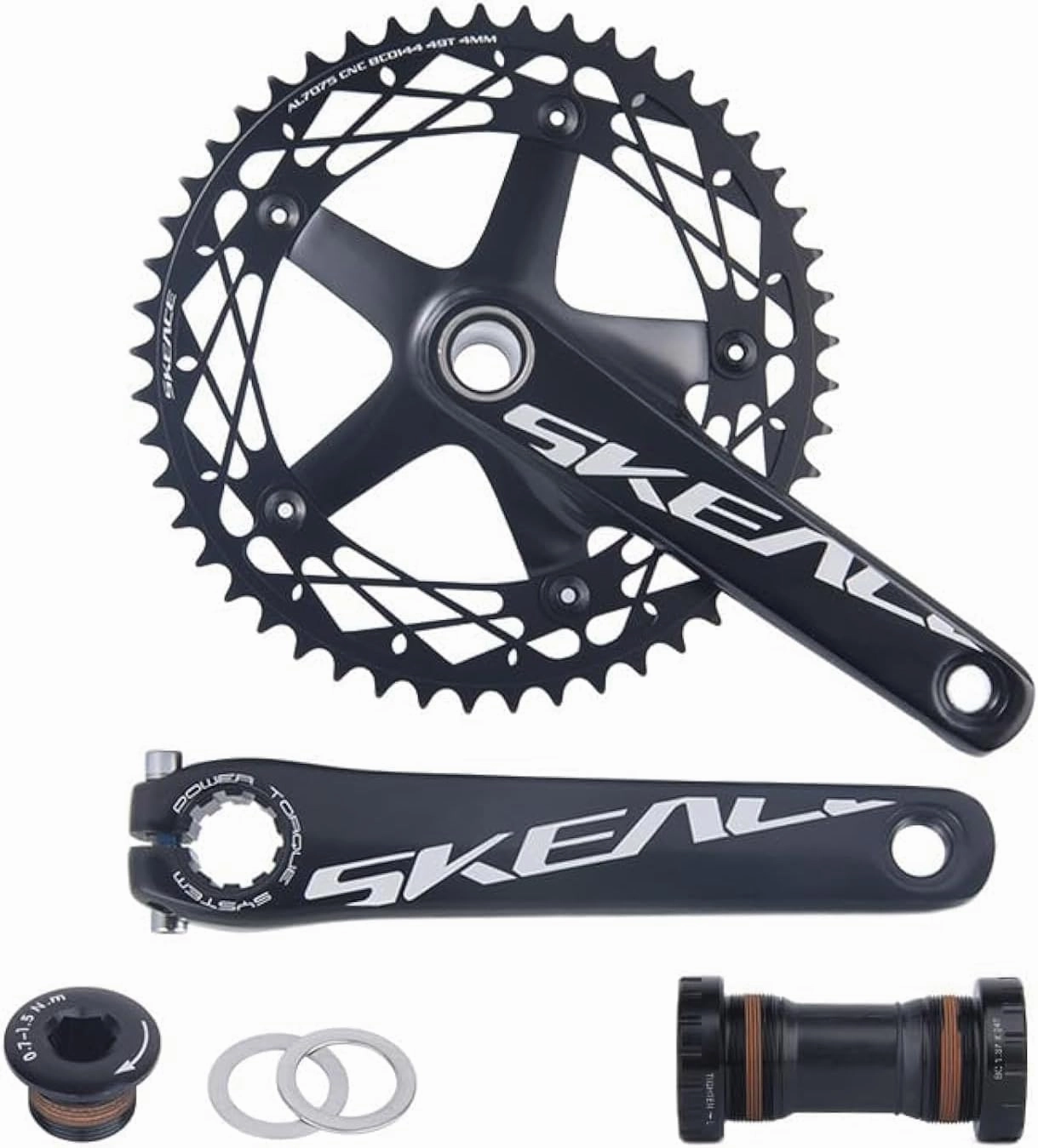 BOLANY 165mm Bike Cranksets 144BCD Lightweight Aluminium Alloy Single Speed Round Chainring Fit for Track Bicycle Fixed Gear Bike Crankset with Bottom (48T/49T)
