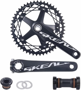 BOLANY 165mm Bike Cranksets 144BCD Lightweight Aluminium Alloy Single Speed Round Chainring Fit for Track Bicycle Fixed Gear Bike Crankset with Bottom (48T/49T)