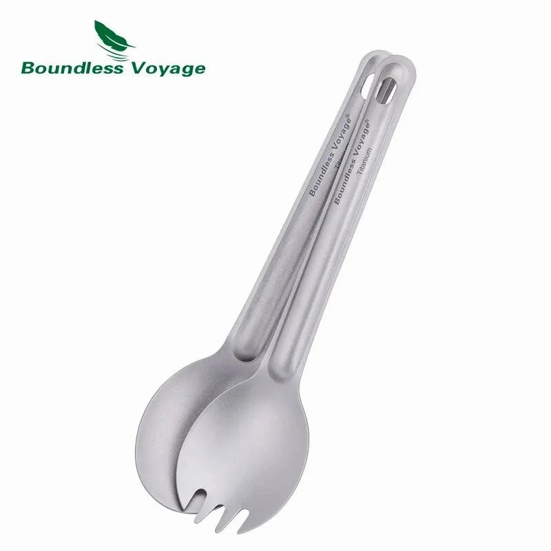 BOUNDLESS VOYAGE Titanium Cutlery Set – Lightweight Reusable Spoon & Spork for Camping & Travel