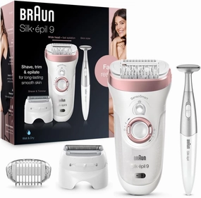 Braun Silk-épil 9 9/890 SensoSmart Epilator, Waterproof, Wet & Dry Epilator, Cordless, with Shaver Head and Bikini Styler, Epilate, Shave, or Trim, Long-Lasting Results