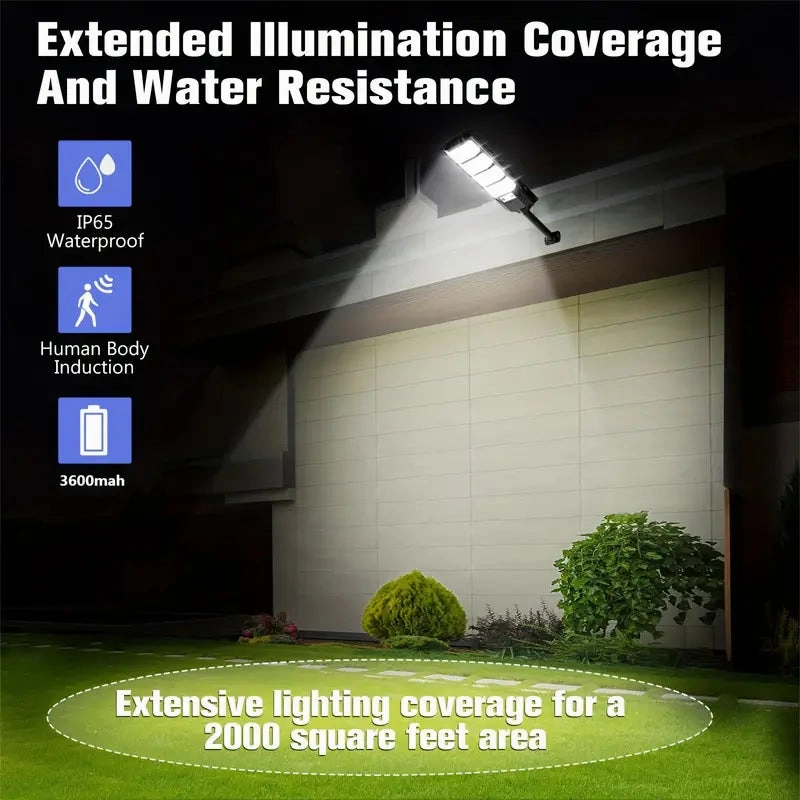 Bright Solar Street Light with Wide Angle Motion Sensor and Remote Control