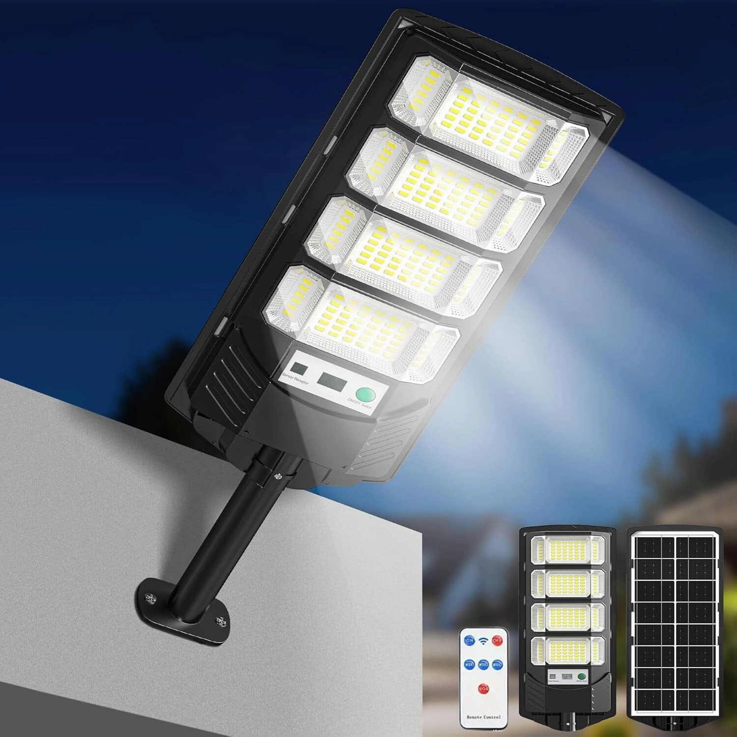 Bright Solar Street Light with Wide Angle Motion Sensor and Remote Control