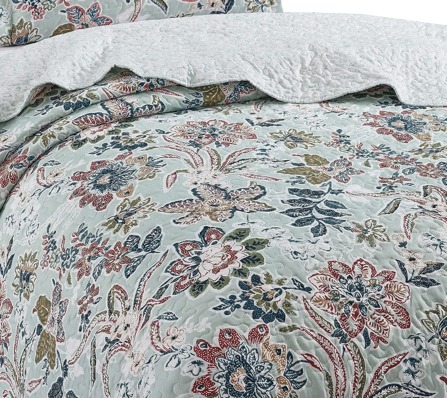 Brilliant Sunshine Green Vintage Beautiful Flowers, 2-Piece Quilt Set with 1 Sham, Reversible Bedspread, Soft Lightweight Coverlet, All-Season, Twin, Green