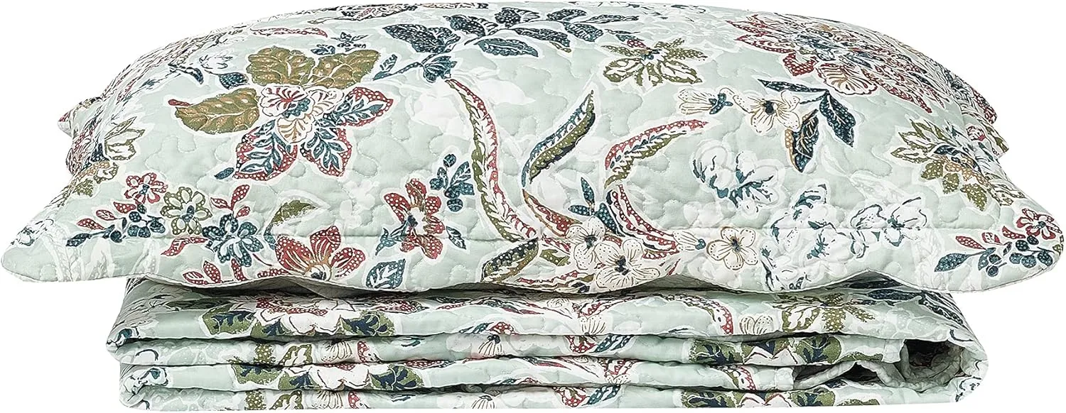 Brilliant Sunshine Green Vintage Beautiful Flowers, 2-Piece Quilt Set with 1 Sham, Reversible Bedspread, Soft Lightweight Coverlet, All-Season, Twin, Green