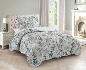 Brilliant Sunshine Green Vintage Beautiful Flowers, 2-Piece Quilt Set with 1 Sham, Reversible Bedspread, Soft Lightweight Coverlet, All-Season, Twin, Green