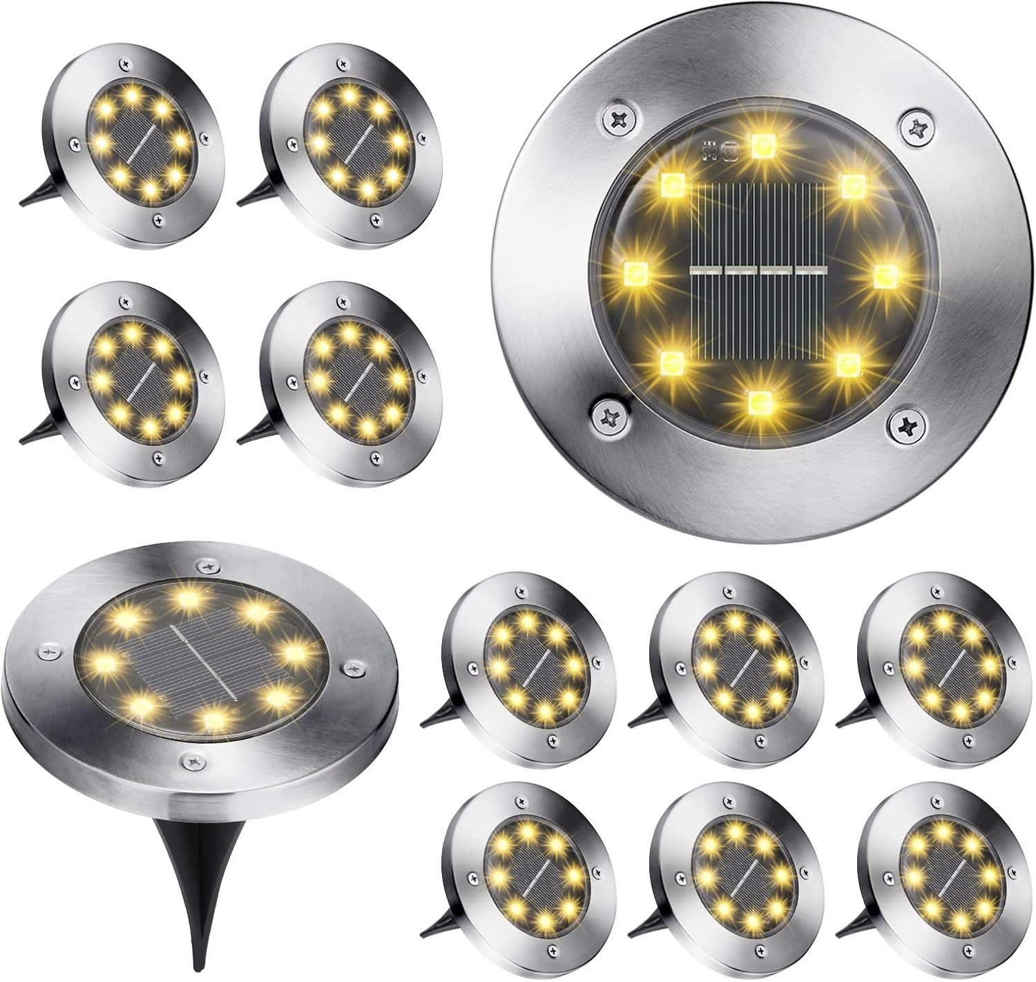 Brizled 12 Pack Solar Disk Lights, 8 LED Solar Ground Lights, Outdoor Garden Disc Lights, Flat Solar In-Ground Lights Waterproof Landscape Lighting for Pathway Lawn Yard Driveway Walkway, Warm White