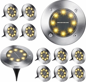 Brizled 12 Pack Solar Disk Lights, 8 LED Solar Ground Lights, Outdoor Garden Disc Lights, Flat Solar In-Ground Lights Waterproof Landscape Lighting for Pathway Lawn Yard Driveway Walkway, Warm White