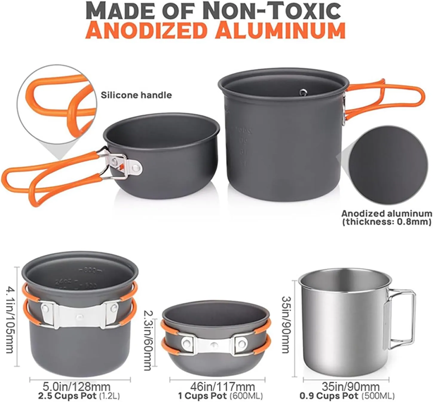 Brrnoo Camping Cookware Set with Folding Camping Stove, Aluminum Pot Pan Set with Stainless Steel Cup & Fork Spoon for Outdoors Cooking Camping Hiking Picnic Backpacking