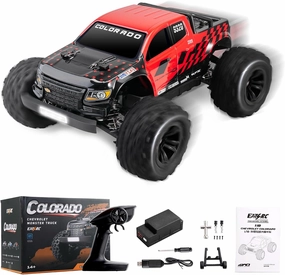 Brushless RC Truck, Super Fast RC Cars, 1/18 Chevrolet Colorado Hobby RC Trucks, 45km/h High Speed Remote Control Car (42mph with 3S) for Adults, Red