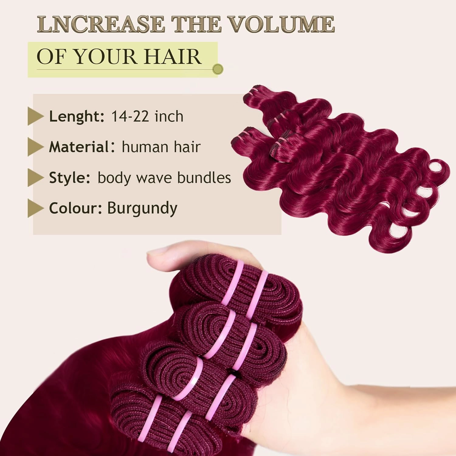 Burgundy Bundles Human Hair 4 Bundles 18 20 22 24 Inch Hair Extensions Burgundy Body Wave Human Hair Bundles 100% Unprocessed Brazilian Virgin Hair Quick Weave Red 99J