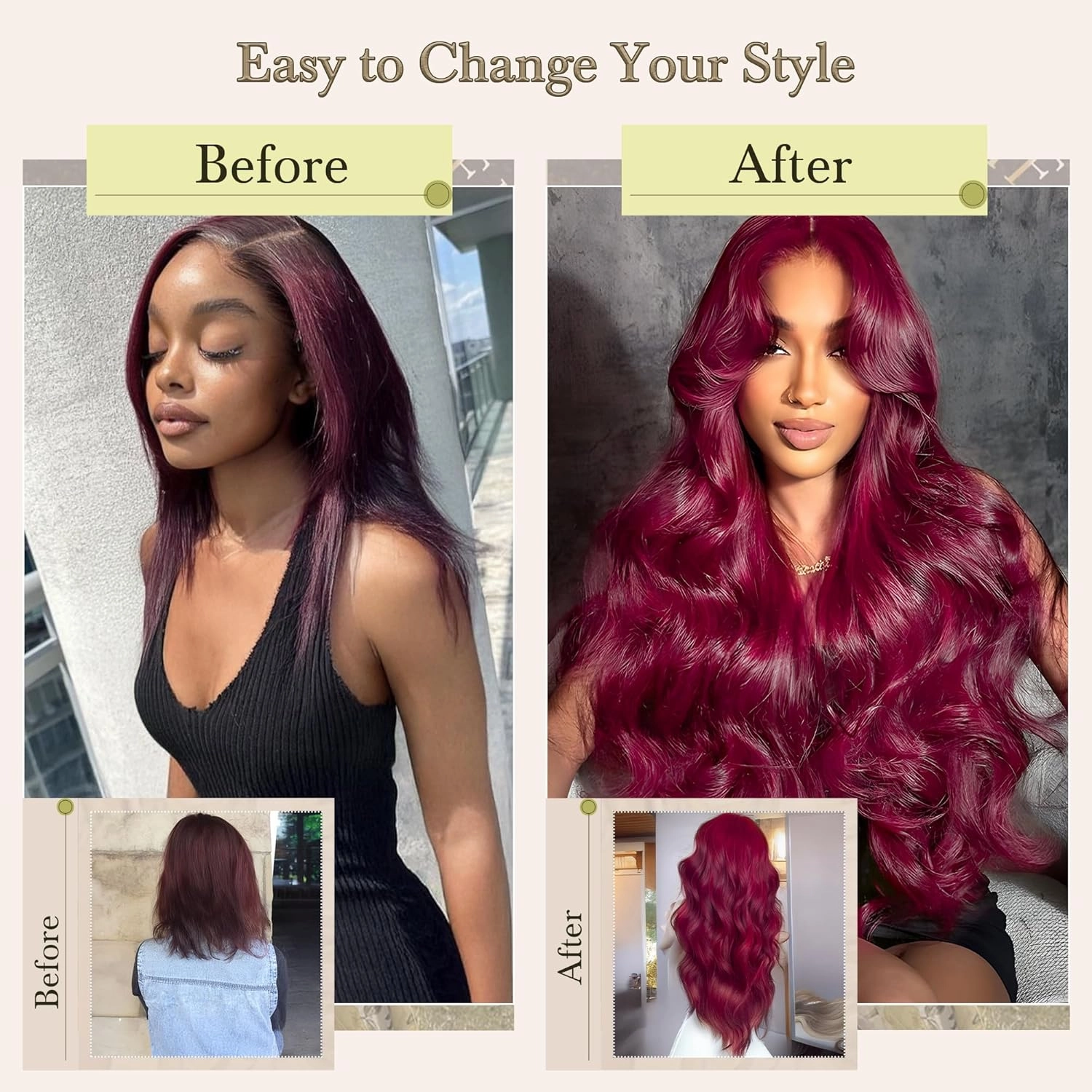 Burgundy Bundles Human Hair 4 Bundles 18 20 22 24 Inch Hair Extensions Burgundy Body Wave Human Hair Bundles 100% Unprocessed Brazilian Virgin Hair Quick Weave Red 99J
