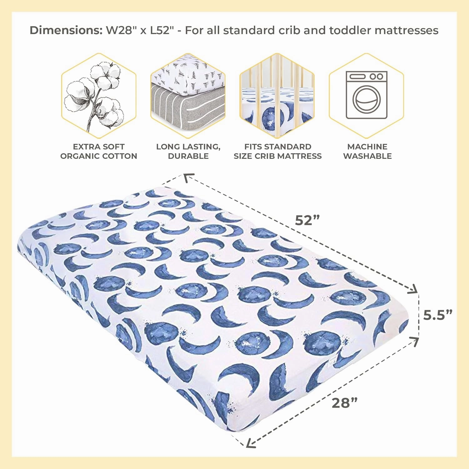 Burt's Bees Baby Essential Organic Cotton Fitted Crib Sheet, Breathable for Boy Girl Standard Crib & Toddler Mattresses