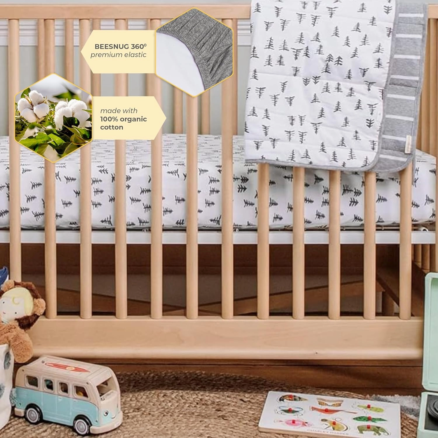 Burt's Bees Baby Essential Organic Cotton Fitted Crib Sheet, Breathable for Boy Girl Standard Crib & Toddler Mattresses